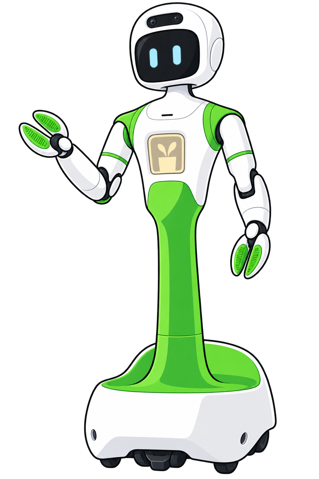 Koko, a friendly white and green home robot